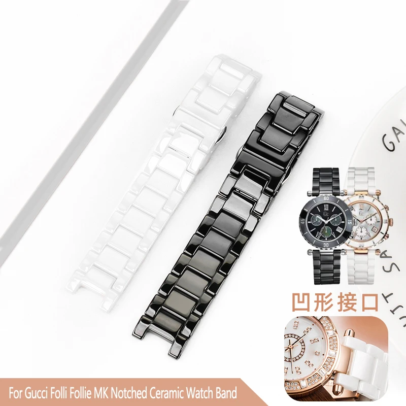 Women's Watchband For Omega MK Folli Follie Rossni Ar-mani Guess Cartier Men Concave Ceramic Watch Strap 18*10 20*11MM Bracelet