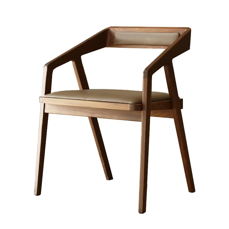 Best Sale Modern Luxury Solid Wood Dining Chair with Leather Reclining Backrest and Armrest for Home Office and Restaurant Use