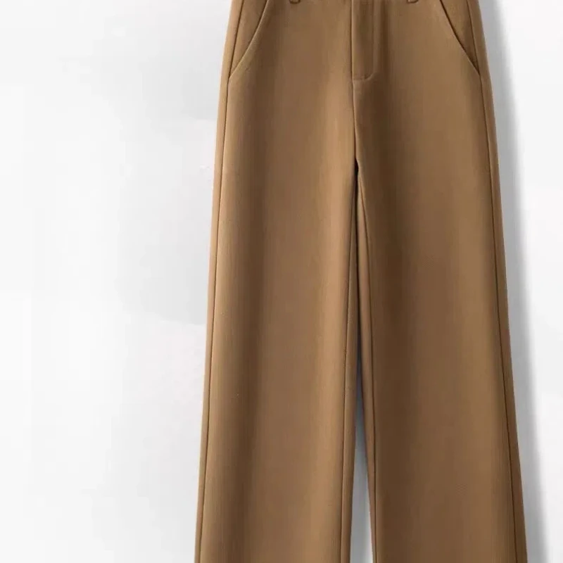 Office Lady Autumn Winter Solid Color High Waisted Button Casual Pockets Women's Clothing Trousers Straight Trouser Suits Pants