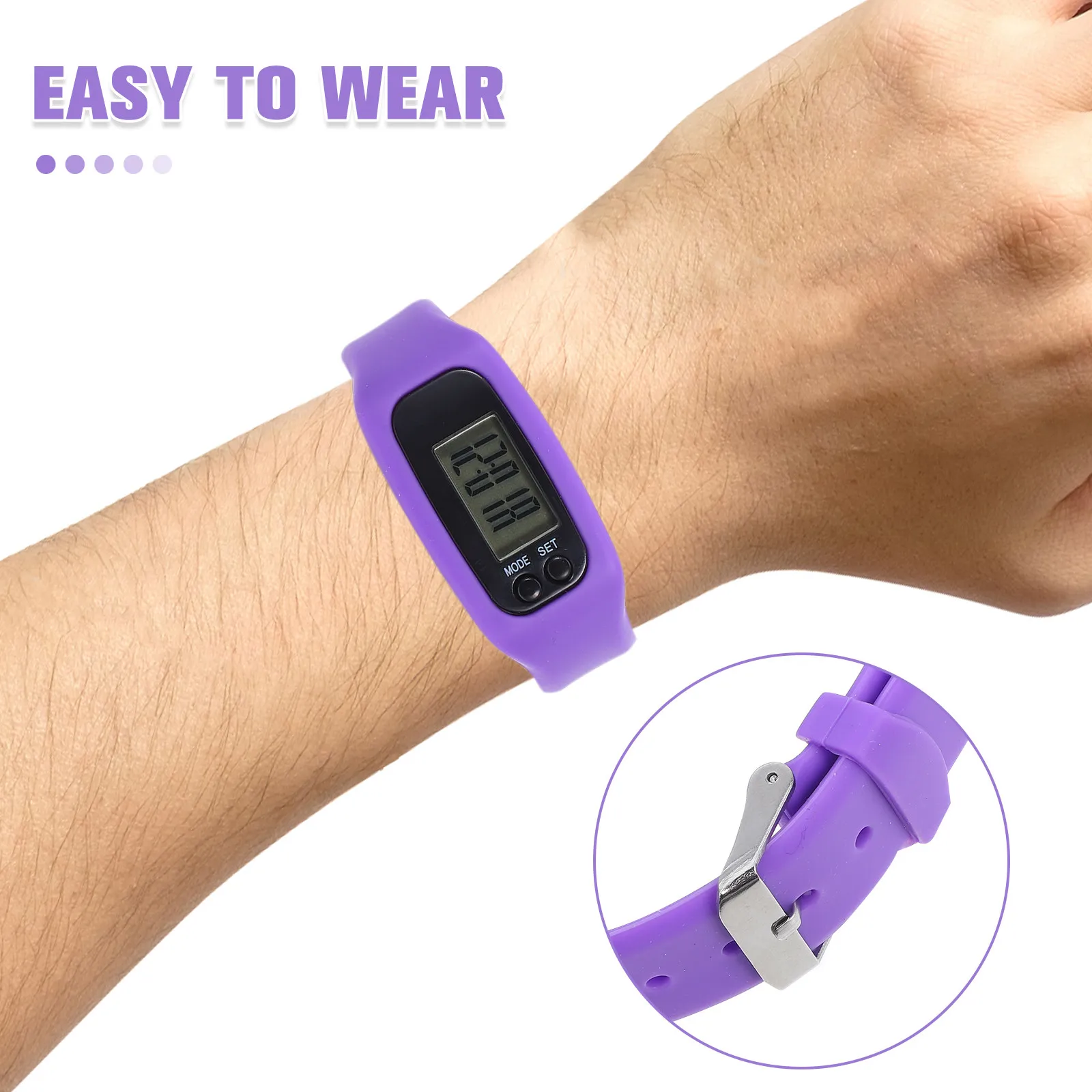LED Pedometer Watch Purple Multi Function Sports Calorie Monitor Real Time Mileage Display Fitness Wristband Pedometer Watch