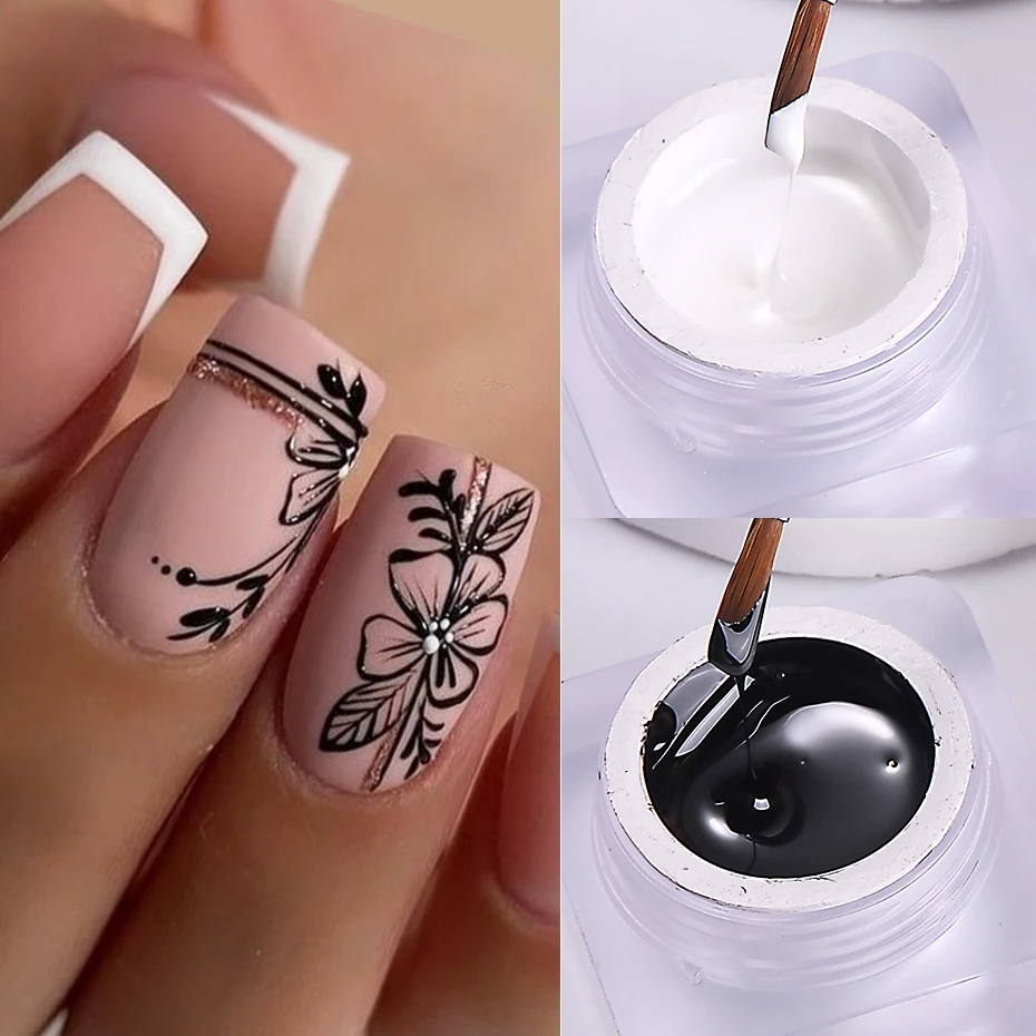 5g Painting Embossed Gel Nail Polish 3D Black White Nail Varnish Lacquer Texture Drawing Carving Gel DIY Manicure Decor Tools