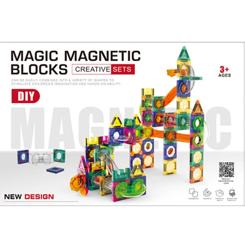 160pcs Magnetic Tiles Marble Run Race Track Toy Set STEM Educational Building Blocks Child Pipe magnet splicing track toy