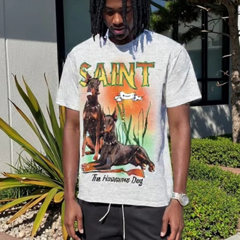 

Hip Hop The Handsome Dog T-Shirt Men Women Top Quality Saint T Shirt Short Sleeve Tee