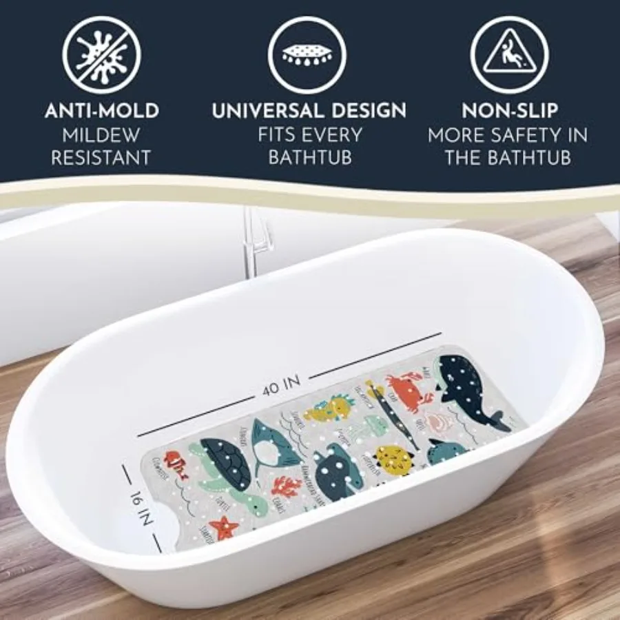 

Baby Ocean Animal Non‑Slip Bathtub Mat 200 Suction Cups Mold‑Resistant BPA‑Free with Hooks