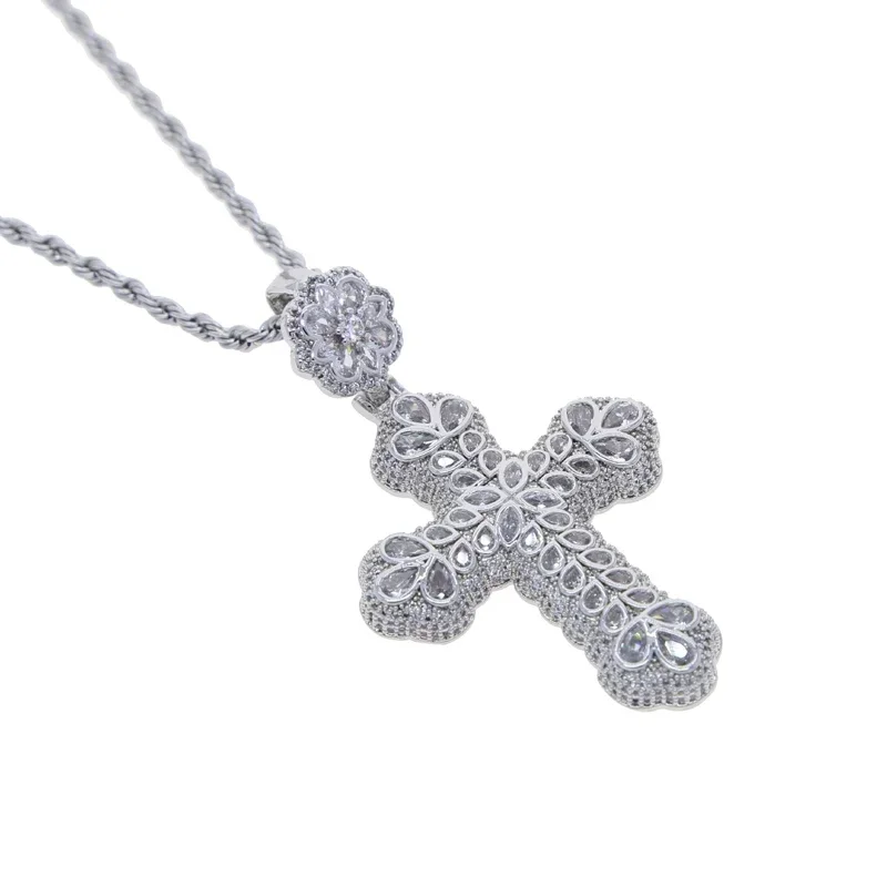 

Iced Out крест лист цветок звено цепи Bling Cz кубический цирконий крест кулон ожерелье Шарм модные ювелирные изделия в стиле хип-хоп
