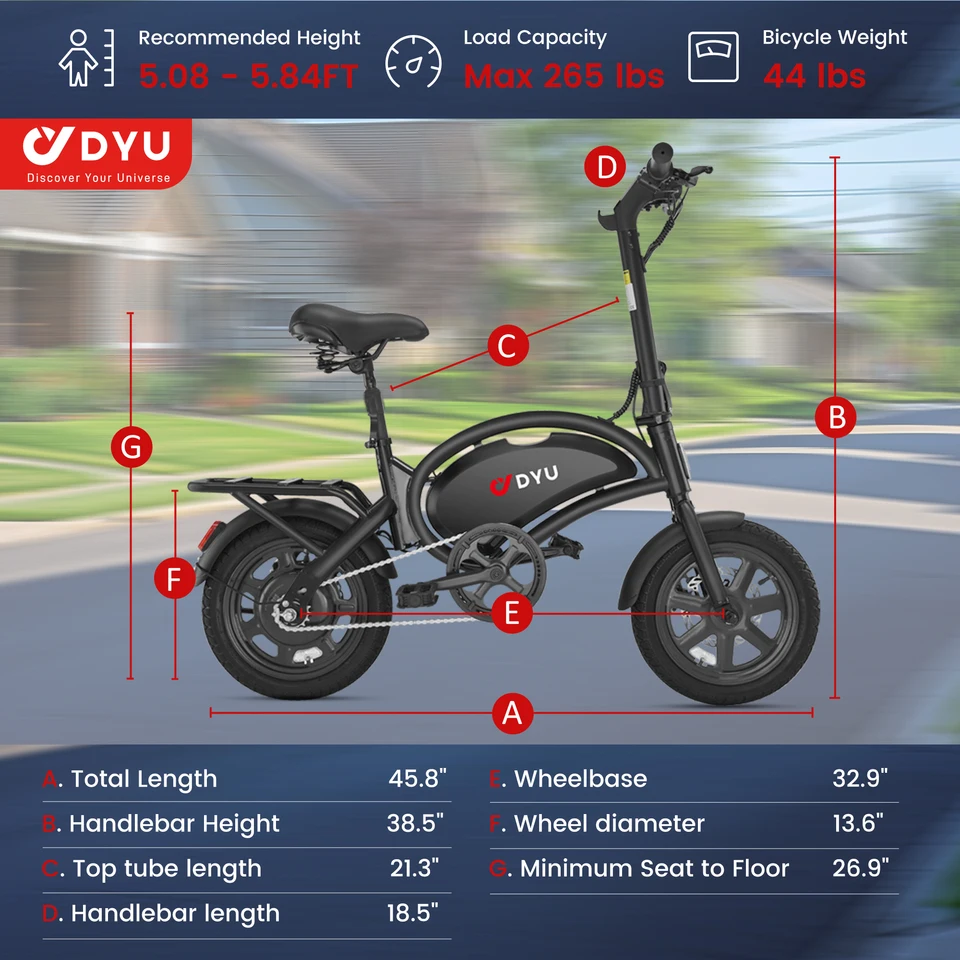DYU D3F 14 inch Folding Electric Bike Peak 500W Motor 280.8WH Battery Electric Bicycle,20mph City E-bike image 7