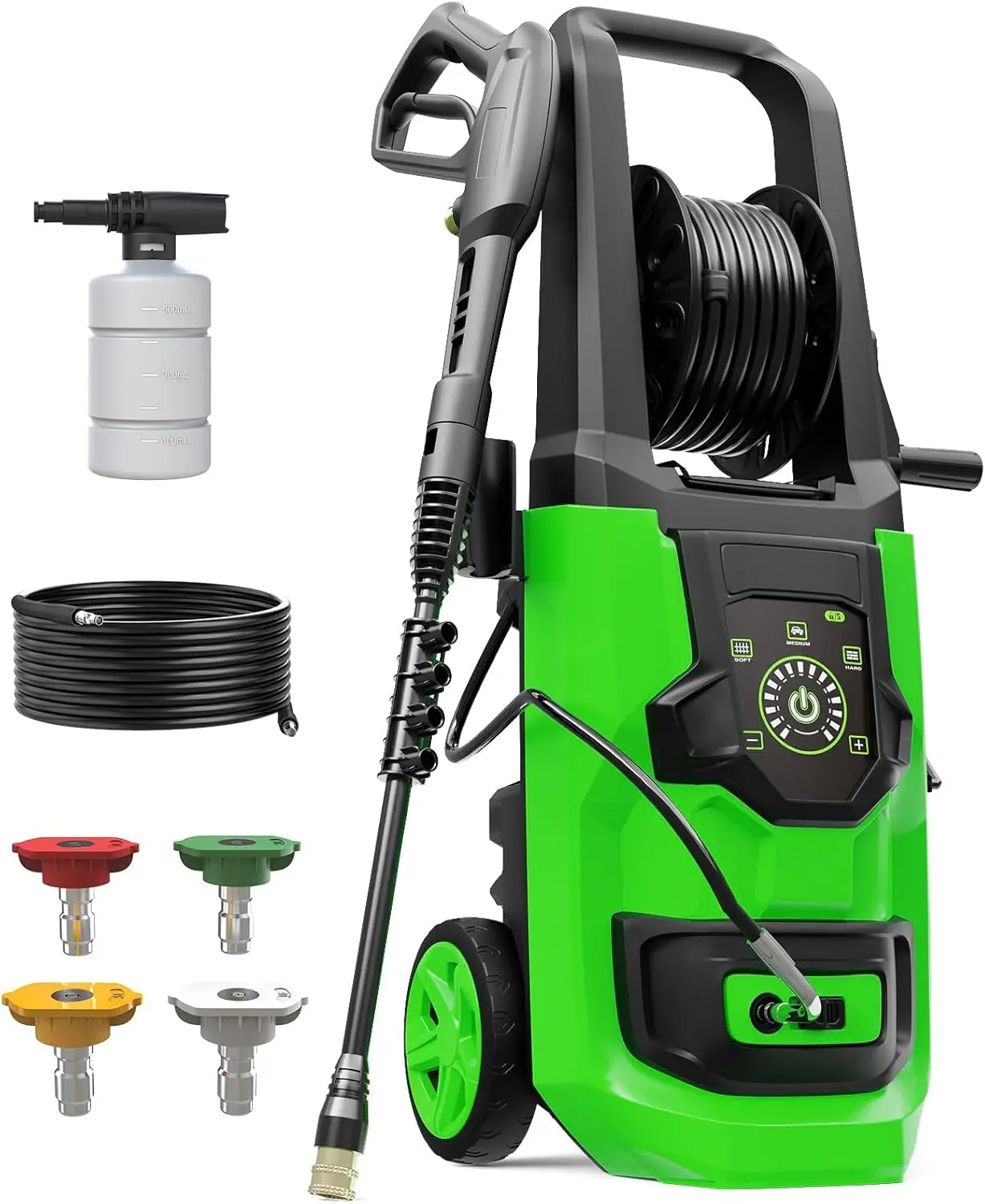 

Pressure Washer, 5000PSI 3.2GPM Adjustable Touch Screen with 55FT Total Length Power Washer Electric Powered 4 Nozzles for Drive