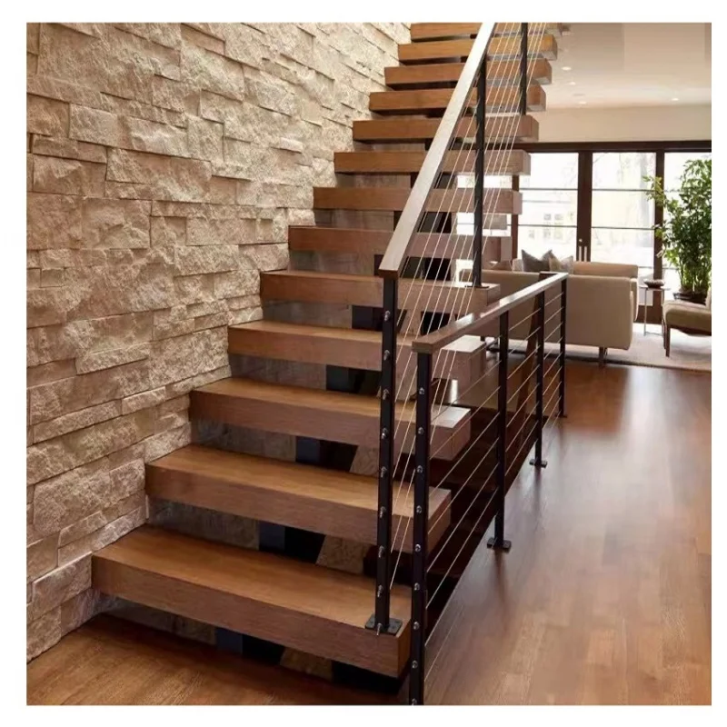 custom.TAKA Customized Steel Wood Stairs Staircase with Single Stringer Steel Wood Floating Stair
