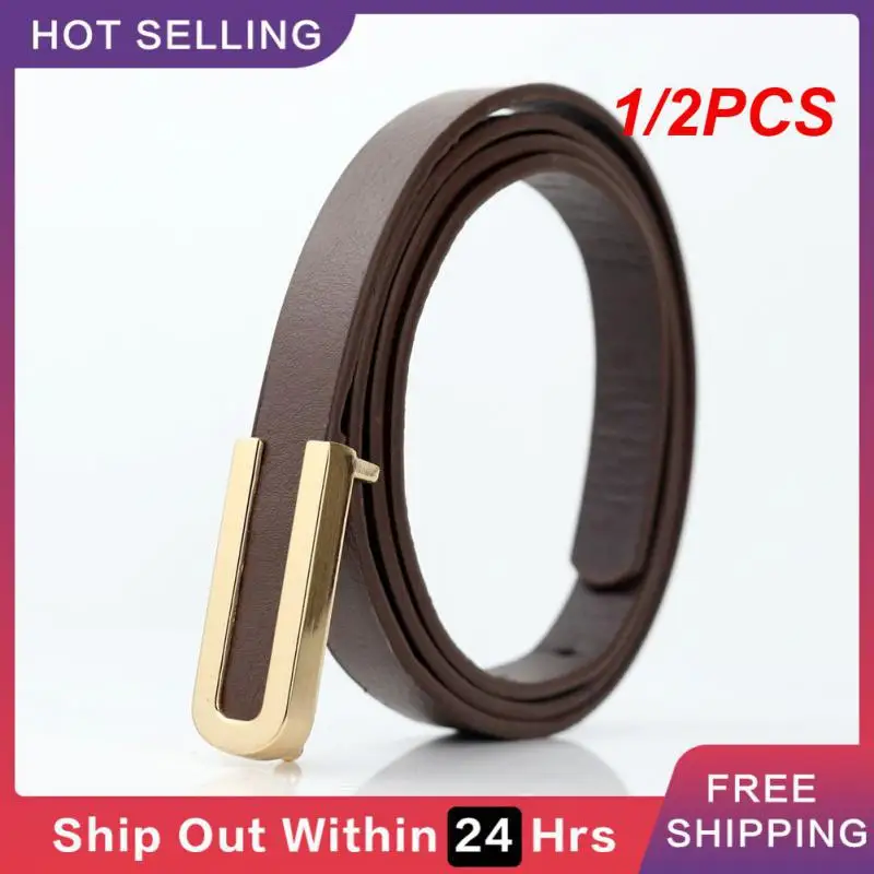 

1/2PCS Versatile Stylish Sleek Fashionable Women's Accessories Black Leather Thin Belt Popular Decorative Elegant Classic