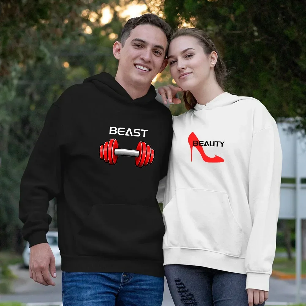 Couple Hoodies Beast Beauty Printed Sweatshirts Women Autumn Winter Harajuku Y2k 2024 New in Male Hoody Dating Casual Clothing