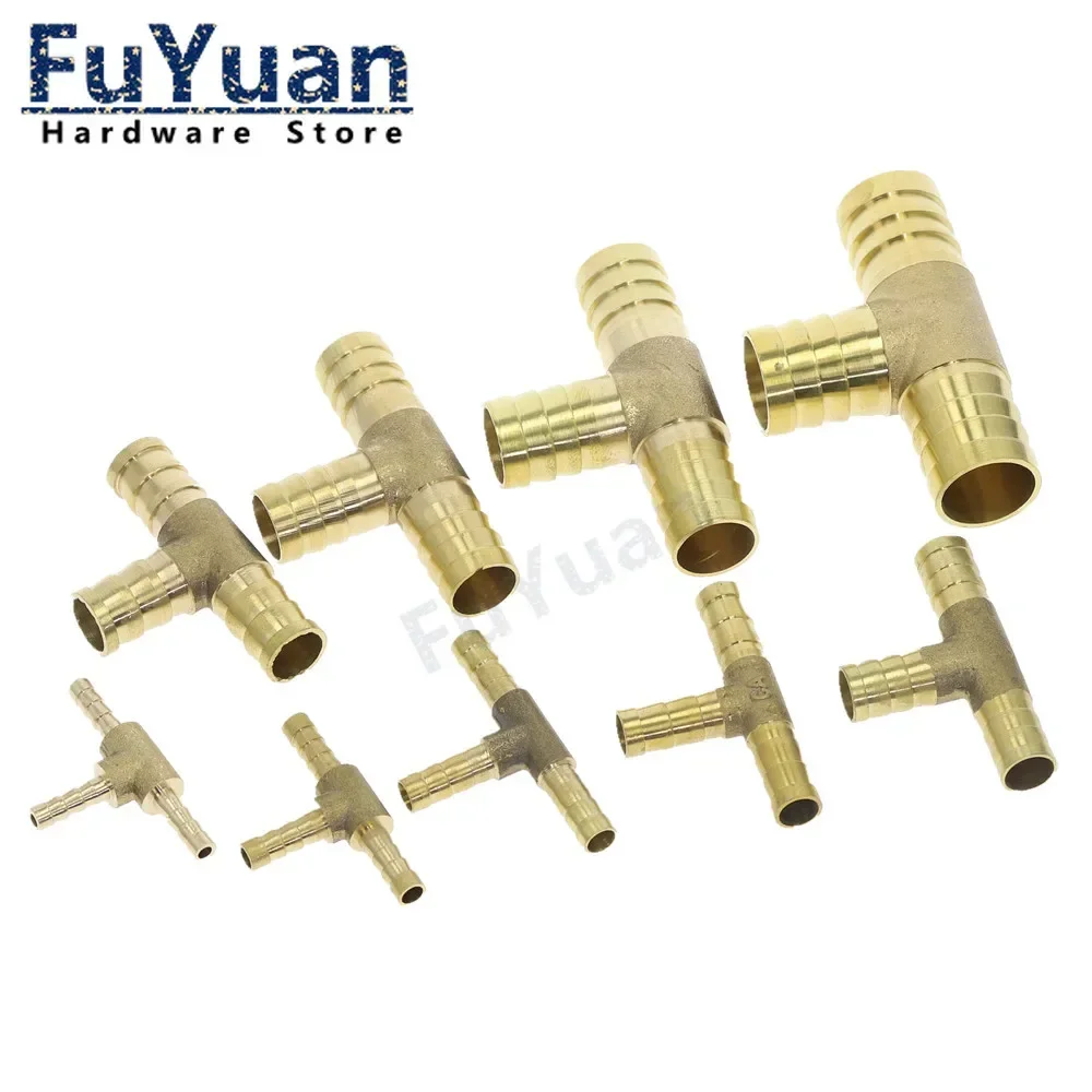 T way T-Shape Brass Barb Pipe  Hose Fitting 3 way connector For 4mm 5mm 6mm 8mm 10mm 19mm hose copper Pagoda Water Tube Fittings