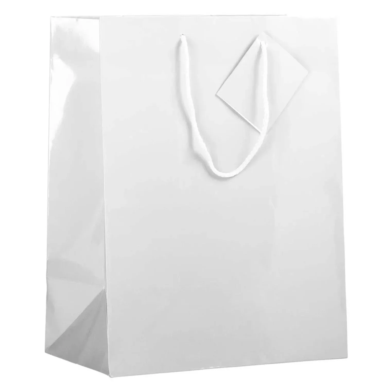 JAM Paper Glossy Gift Bags, 10 x 13 x 5, White, 6/Pack, Large