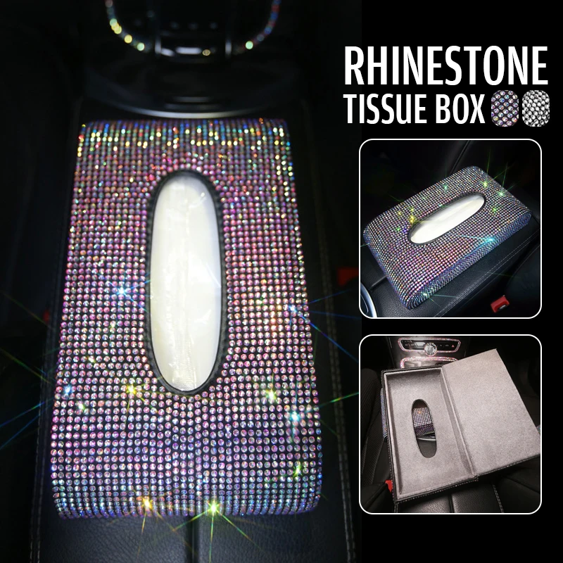 Rhinestone Home Car Tissue Box Diamond Crystal Auto Luxury Tissue Holder Block-type Tissue Box Napkin Storage Box Car Styling