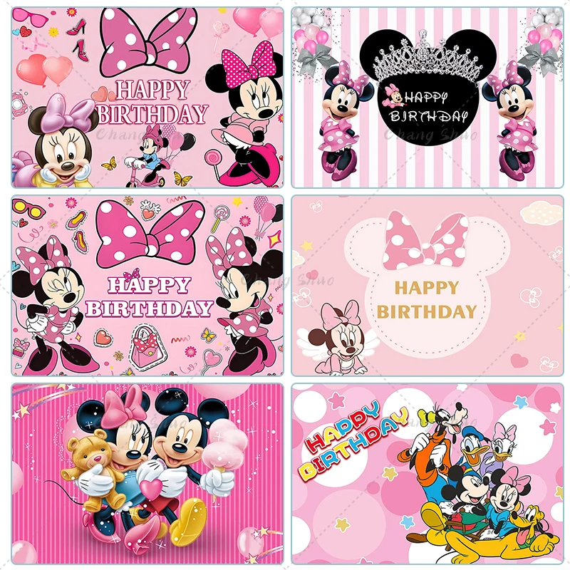 Disney Cartoon Mickey Mouse Mickey Minnie Kids Happy Birthday Photography Background Decor Party Backdrop Baby Shower Banner