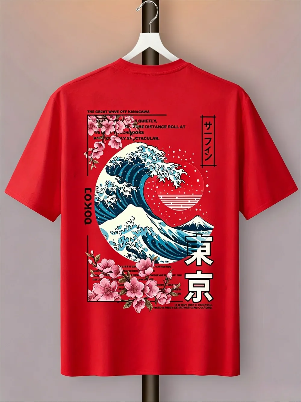 Ukiyo-e Tokyo's Asakusa Waves Sea Cherry Blossoms 3D-Druck Breatha Schnelltrocknendes Herren-T-Shirt Freizeit-Sportbekleidung für Eltern und Kinder – Detail 5