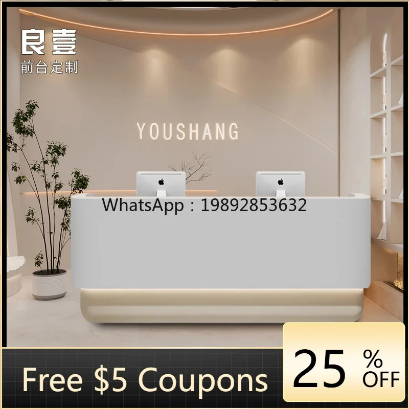 

LYY Simple Clothing Store Cashier Counter Small Beauty Salon Front Desk Curved Reception Desk Yoga Studio Company Reception Desk