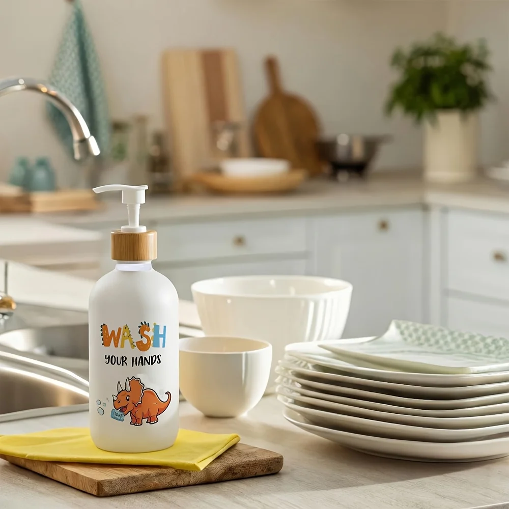 Bathroom Soap Dispenser, Dinosaur Plastic Dish Soap Dispenser with Pump for Kitchen Wash Your Hands Toddler Bathroom Countertop view 3