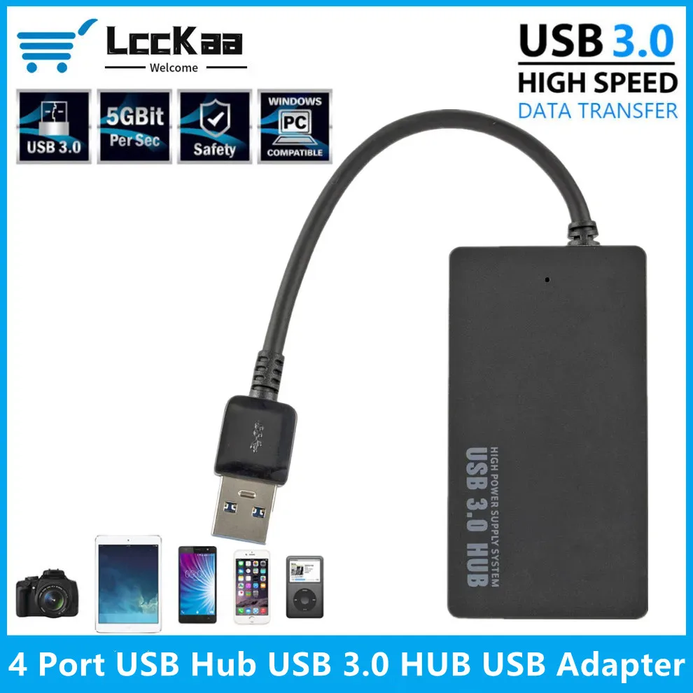 4 Port USB Hub USB 3.0 HUB Multiport Port Fast Data Transfer Expander Support Multi Systems Plug and Play USB Adapter for Laptop