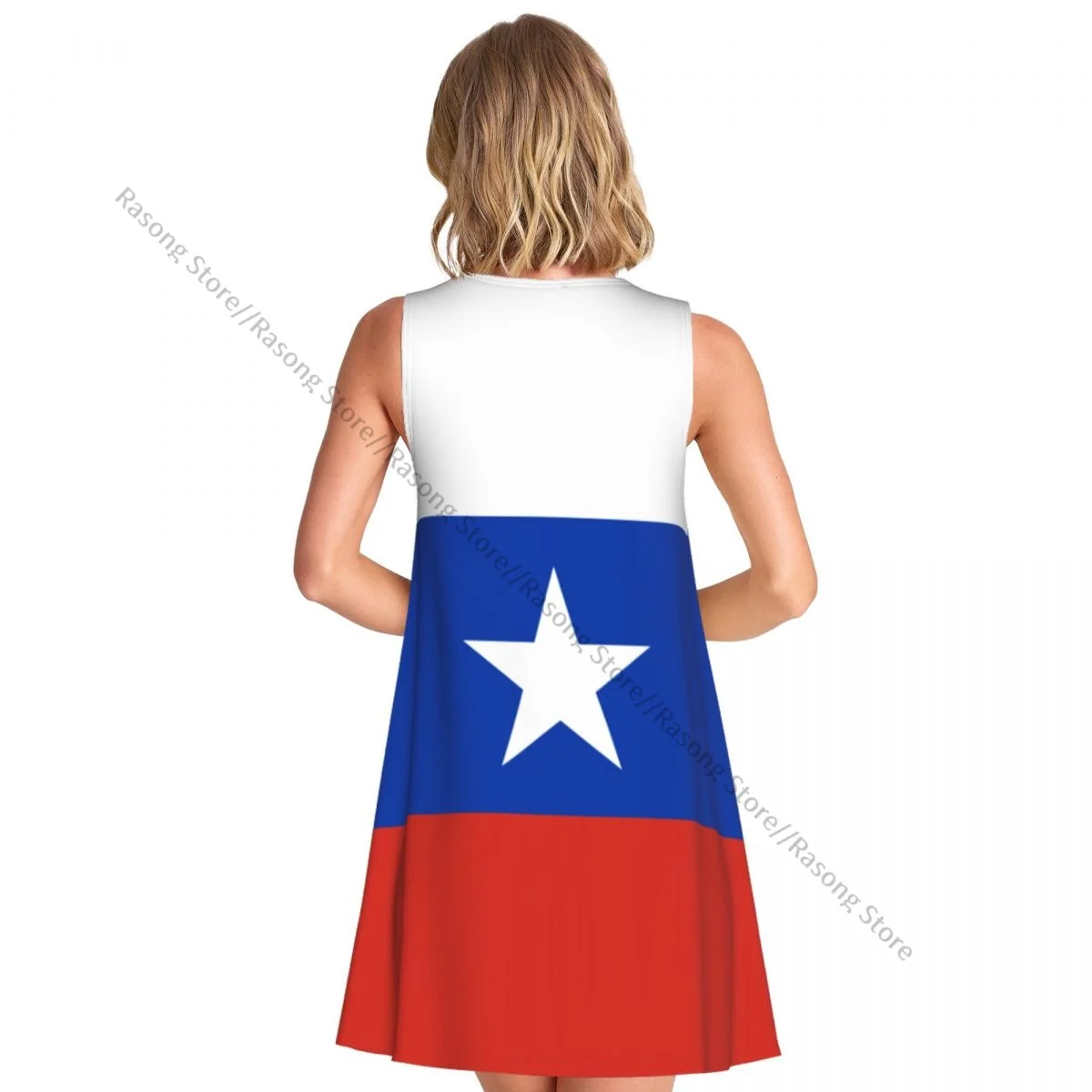 ชุดสตรีฤดูร้อนชุดลําลองเสื้อยืดชายหาดปกคลุมธงชิลีชุดถัง