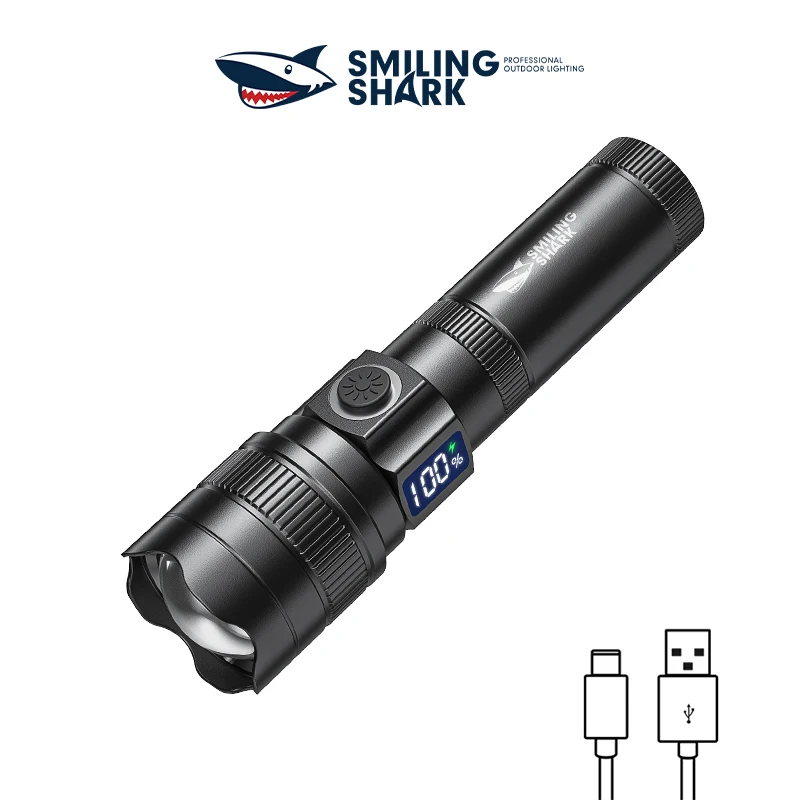 SMILINGSHARK SD8111 Ultra Bright Flashlight, M60 Rechargeable Torch, Zoomable Handheld Flash Lightfor Outdoor Camping, Hiking