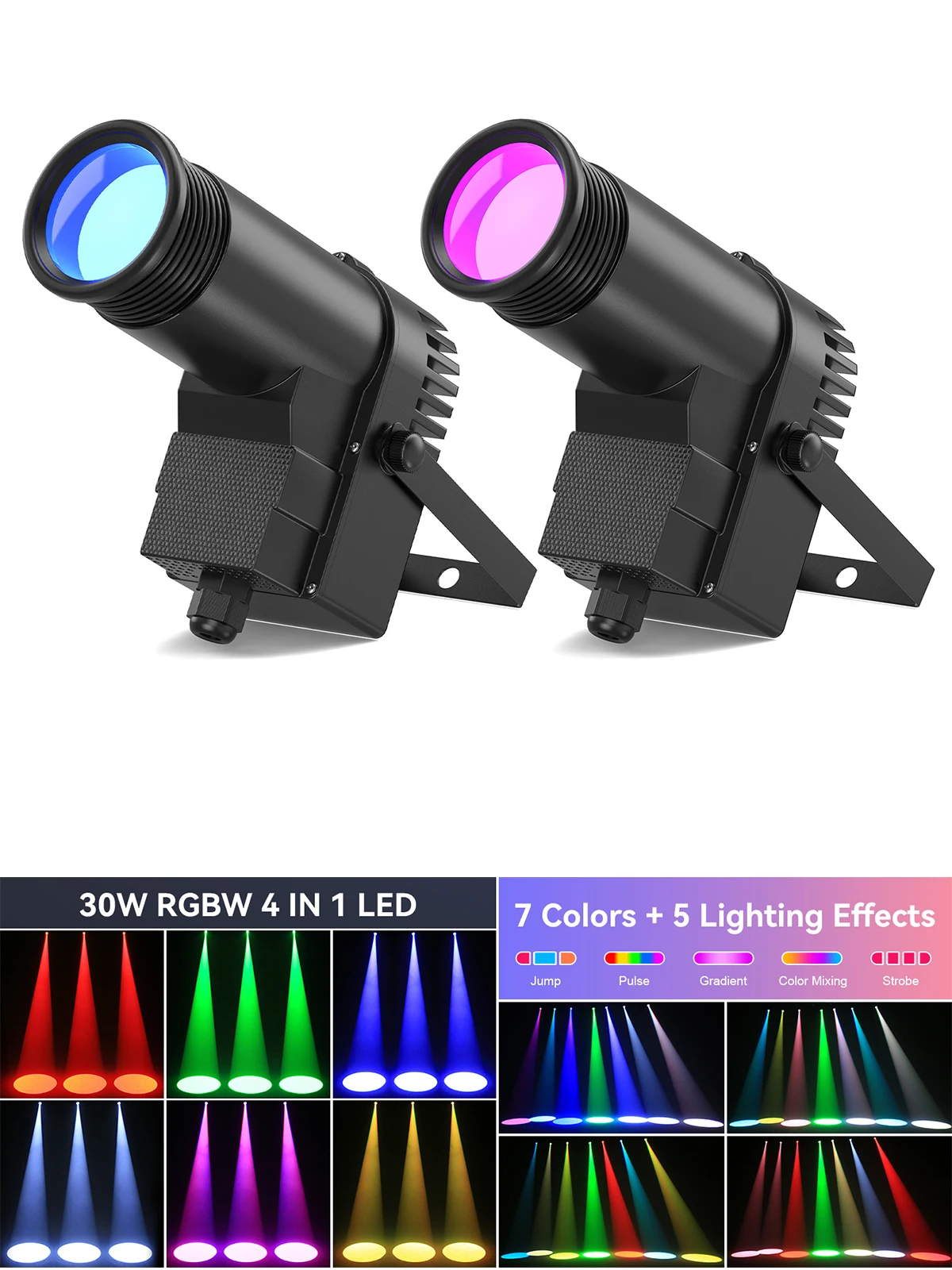 Nitehop 2 Stück 30W Beam Pinspot Licht RGBW LED Spotlights DJ Disco Spiegelkugel Bühnenbeleuchtungseffekt DMX für Party Hochzeit Nachtclub