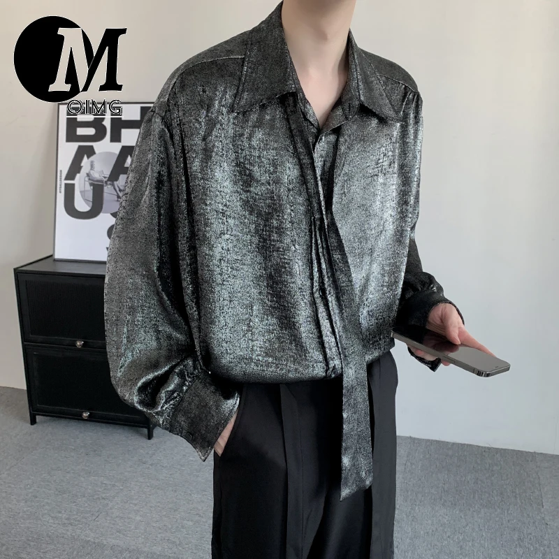 [OIMG] Autumn Niche High-end Celebrity Style Loose And Luxurious Sparkling Silver Shirt Men's Plus Size