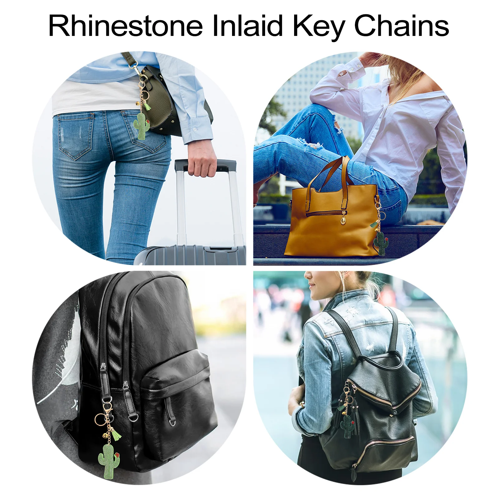 

2pcs Rhinestone Inlaid Cactus Key Chains Assorted Color Durable Creative Key Ring For Bags Backpacks Handbag Decoration Charm