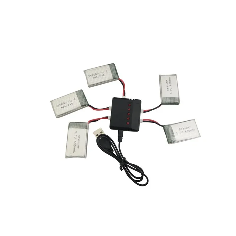 5PCS 3.7V 600mah Lithium Battery with 5-in-1 Balance Charger for MJX X708 X708W UDI U45 U45W U42 U42W Quadcopter