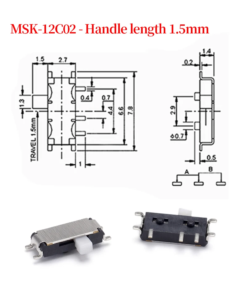 5 Stück MSK-12C02 1,5 mm langer Oberflächenmontage-Leistungsschalter, Miniatur-Kippschalter für den Markt elektronischer Komponenten – Detail 1