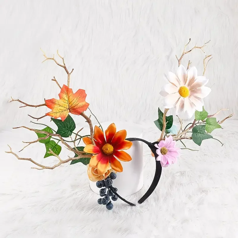 

Cosplay Hairband Deer Horn Tree Branch Flower Hair Hoop Headband Christmas Party Reindeer Antlers Lovely Headband