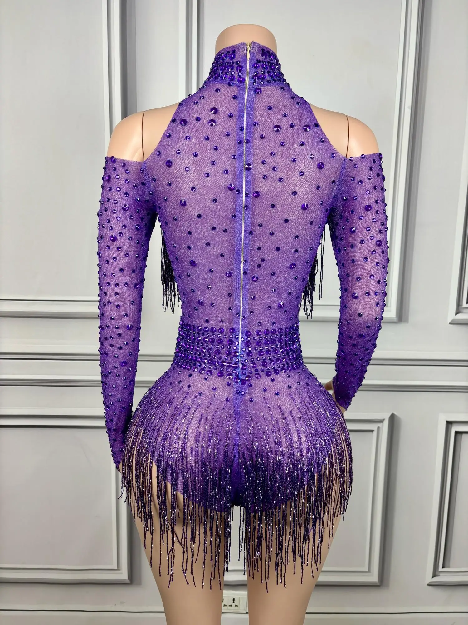 Nvtuan-leotardo Sexy con flecos y diamantes de imitación brillantes, traje de baile de una pieza, ropa de escenario para espectáculo de bailarina