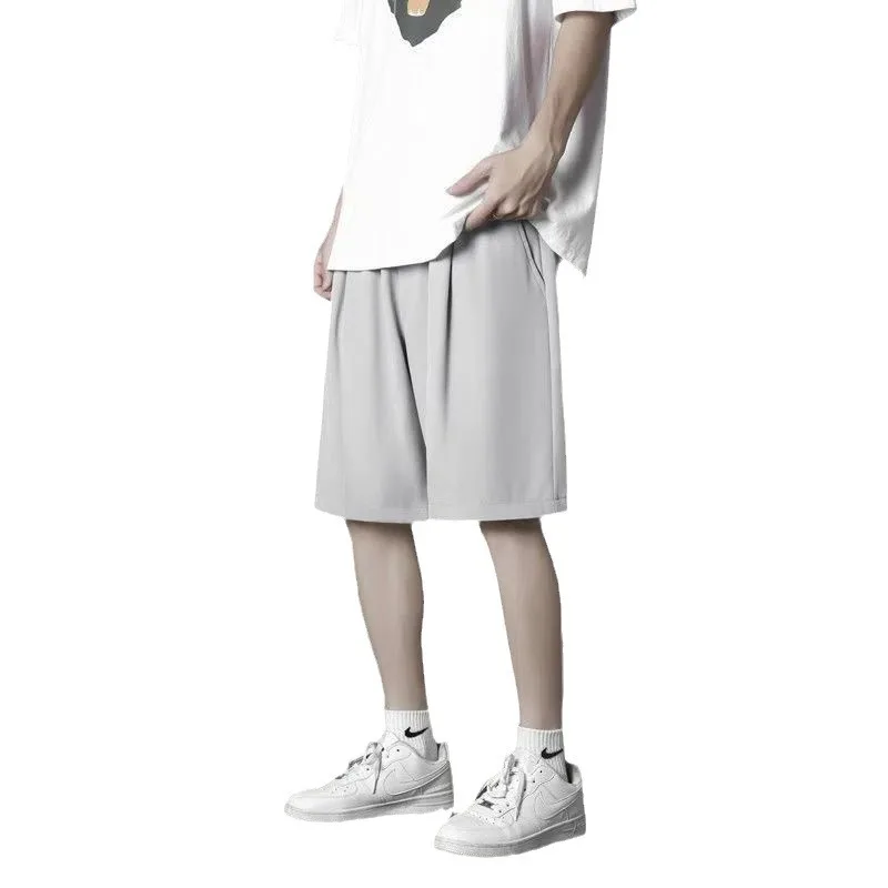 Men's Summer Ice Silk Thin Five-Quarter Running Casual Sports orts Qui Dry Loose Baskeall Pants Straight Leg Comfortable