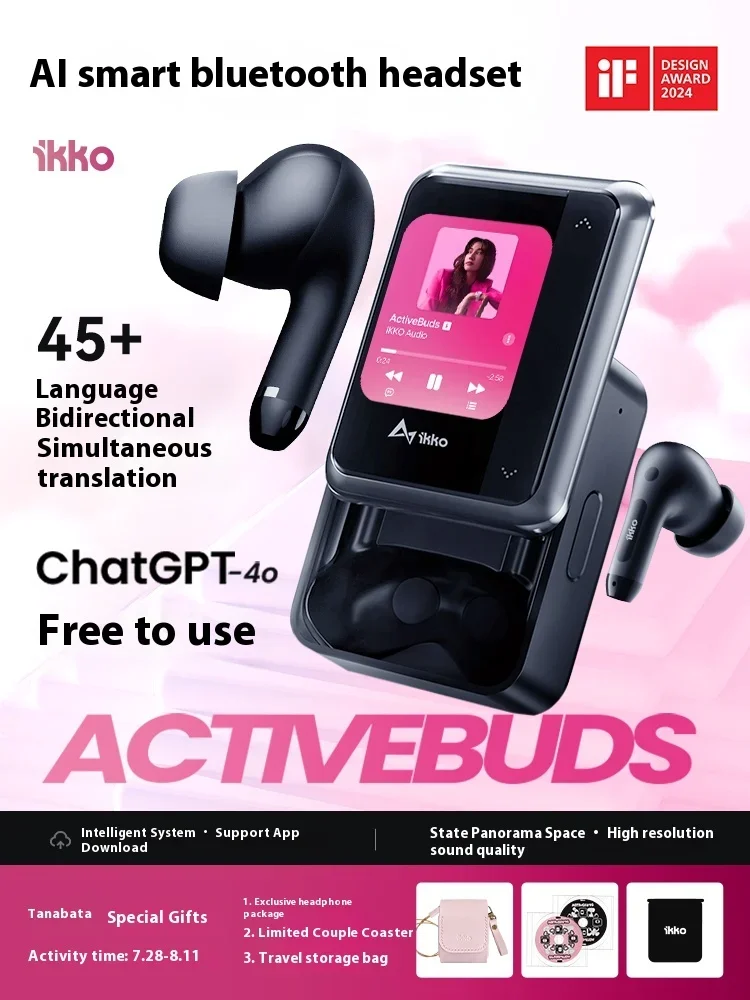 Ikko Activebuds Bluetooth Earphones Touch Screen Simultaneous Tnterpretation Earphone With Intelligent System Office Travel