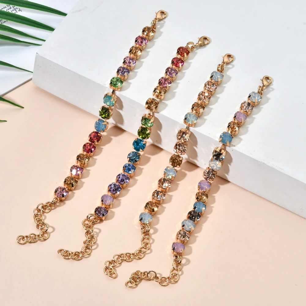 ZMZY Adjustable Exquisite Rainbow CZ Tennis Bracelet for Women Fashion Gold Plated Chain Crystal Bracelets Wedding Jewelry Gift