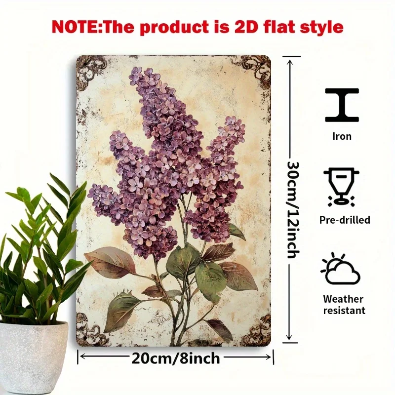 1 Piece Vintage Violet Flower Metal Wall Hanging, Rustic Style Living Room, Romantic Aesthetic Gift Mother's Day, Home Decor