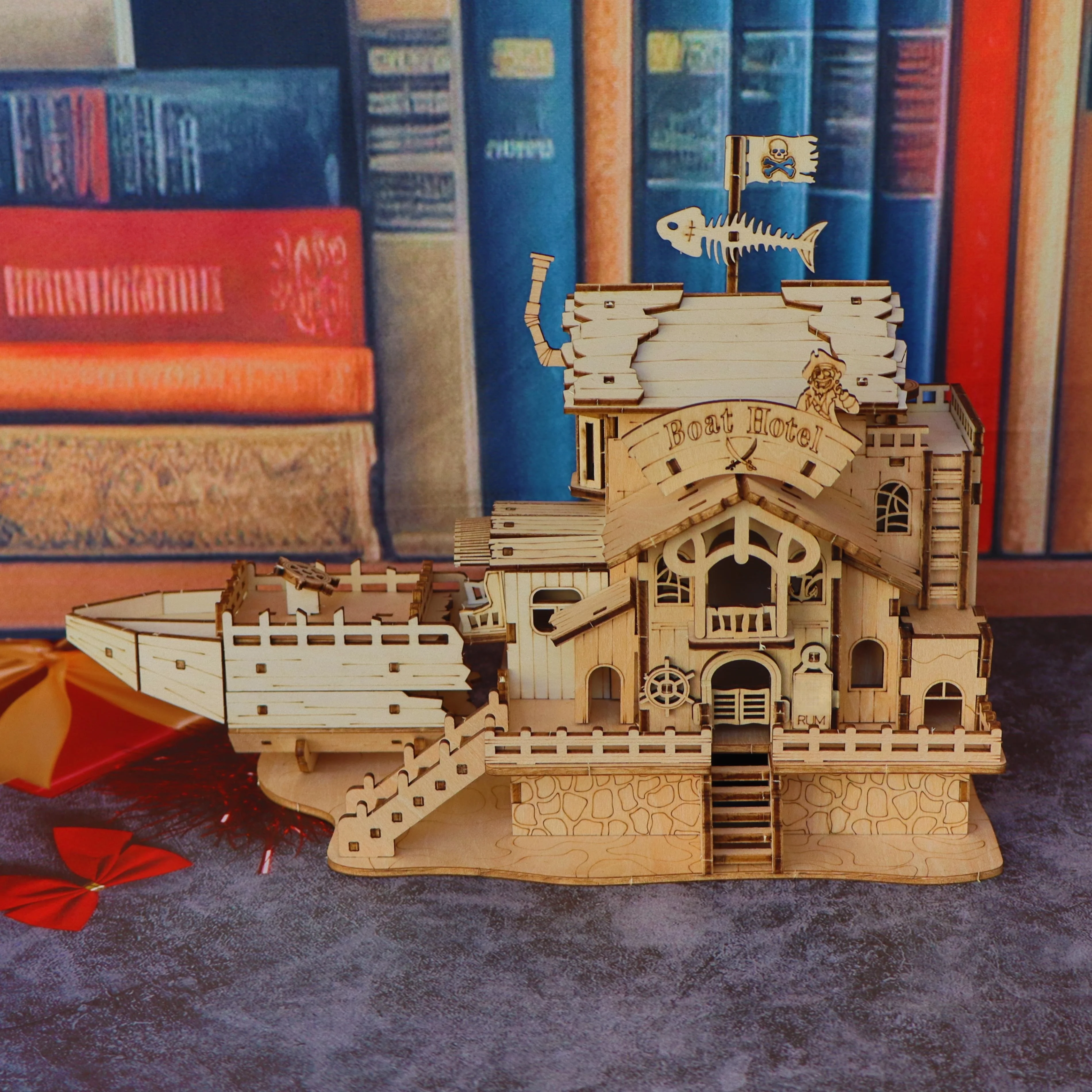 3D 나무 해적선 퍼즐 모델, 창의적인 선박 건설 세트, 나무 블록 장난감 조합, 할로윈 크리스마스 선물