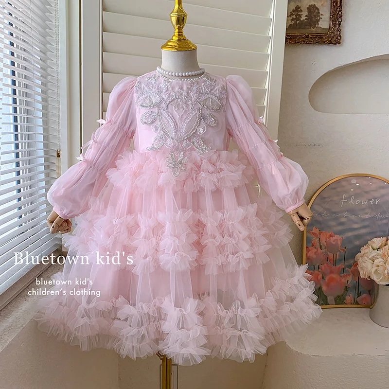 Girls' Spring and Autumn New Style Rich Family Princess Feel First Birthday Party Little Host Gorgeous Princess Dress