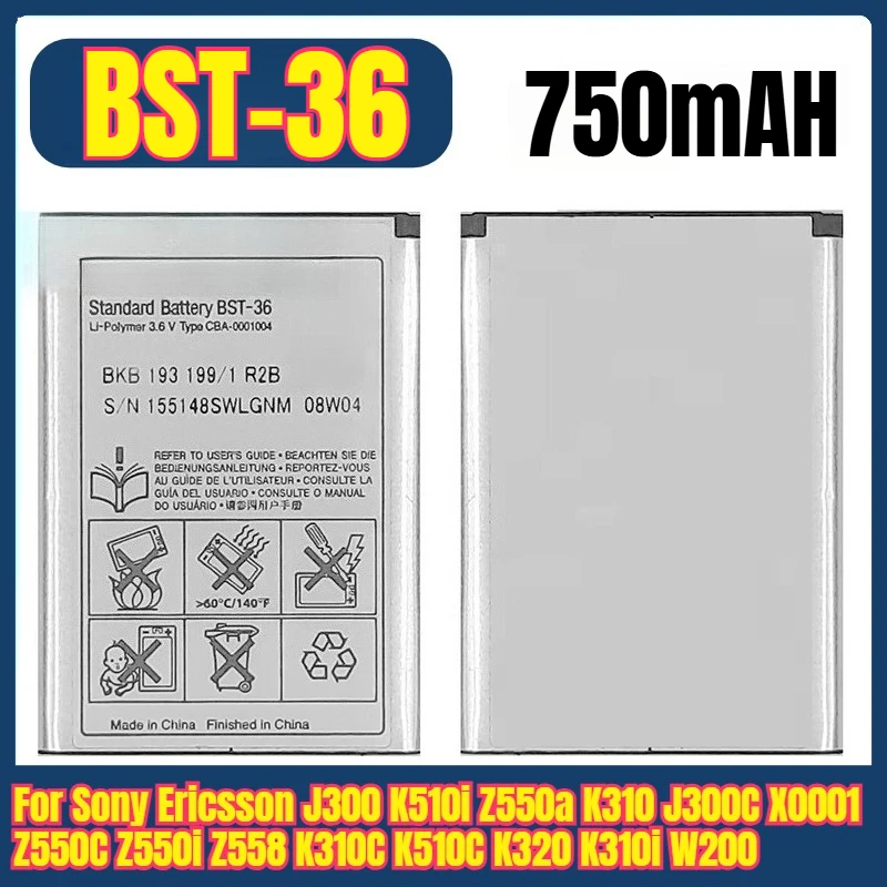 

BST-36 750mAh Phone Batteries for Sony Ericsson J300 K510i Z550a K310 J300C X0001 Z550C Z550i Z558 K310C K510C K320 K310i W200