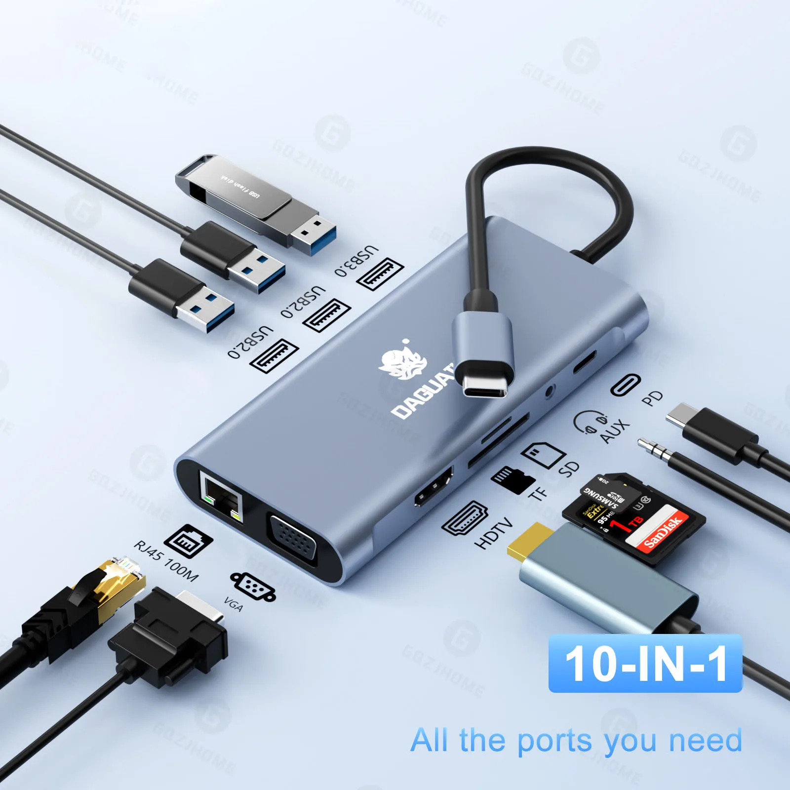 

USB C Hub 4K 30Hz Type-C to HDTV Compatible USB 3.0 Adapter 10-in-1 Type-C Hub Docking Station PD 87W USB C Splitter for MacBook