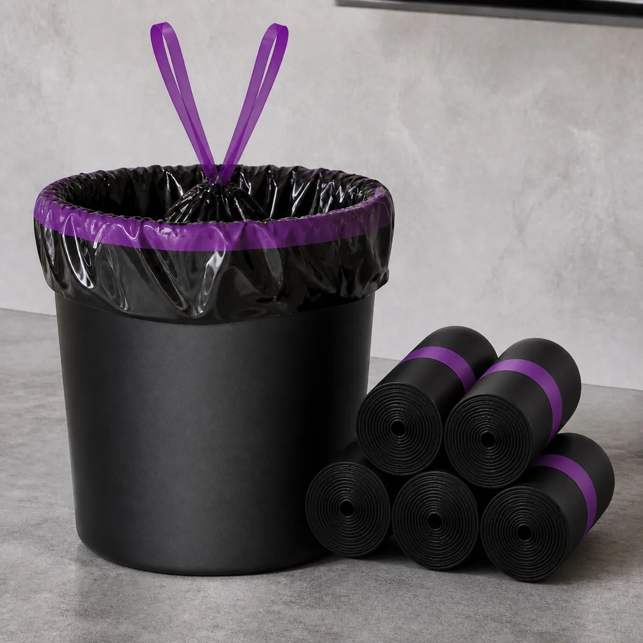 Black Drawstring Trash Bags 120 Count 45 x 50 cm Thick Household Garbage Can Liners Easy Tie Handles Small Wastebasket Refills