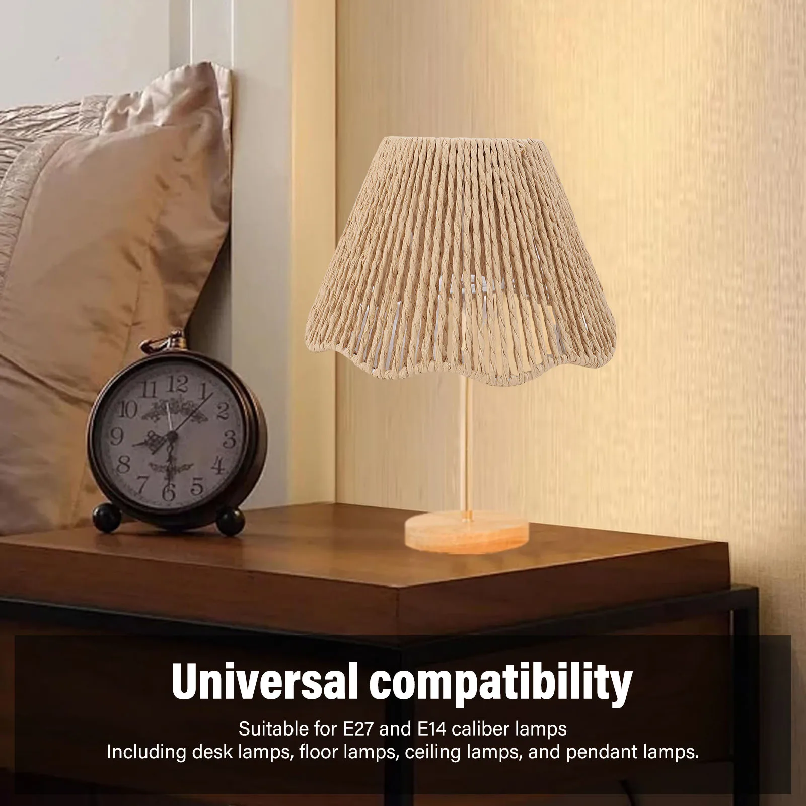 

Плетеный абажур для настольной лампы E27 E14, декоративный абажур с волнистым краем для кухни, спальни, кафе, плетеный абажур