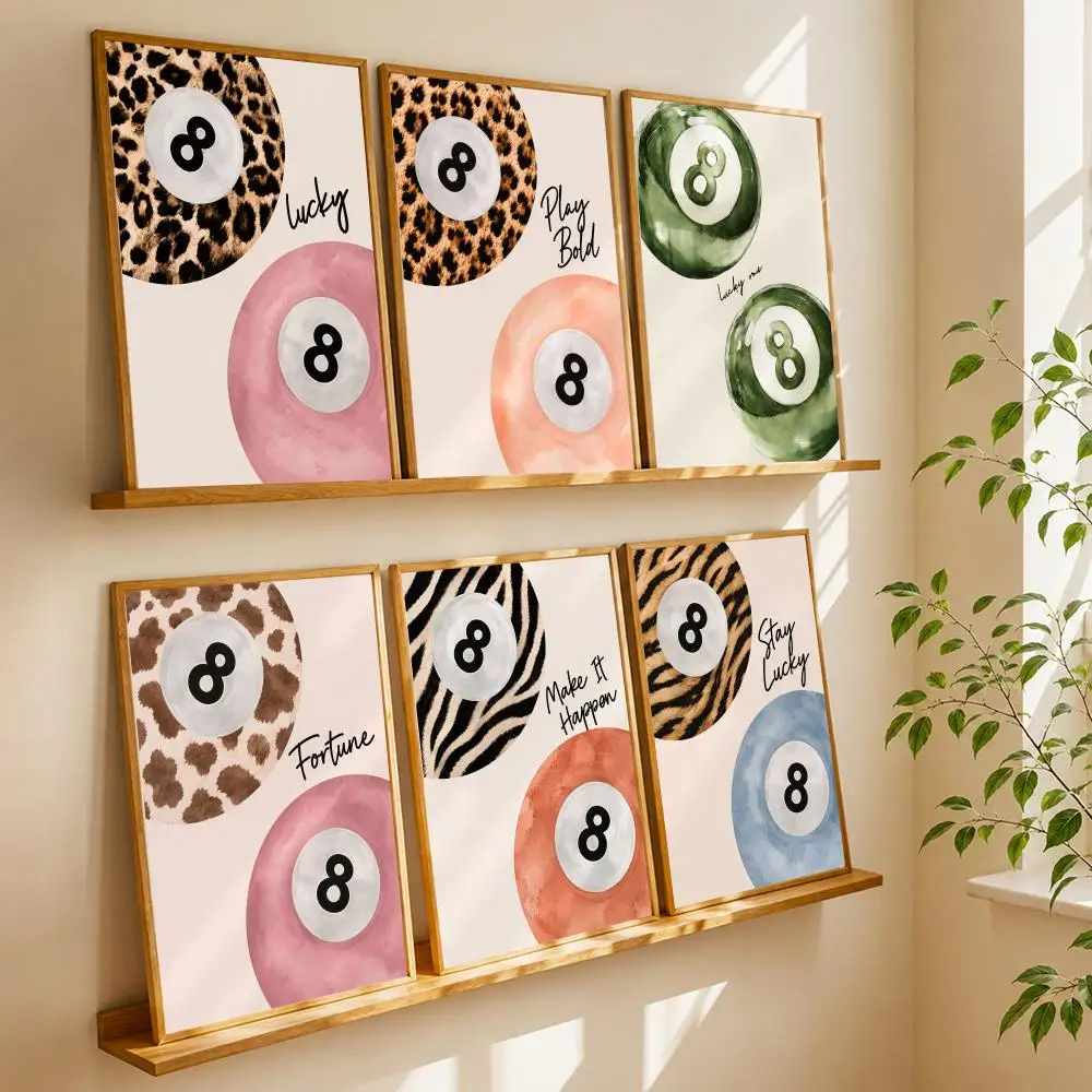Leopard Print Pink Billiard 8 Poster HD Wall Art Wall Stickers Home Living Room Bedroom Bar Office Decor Prints