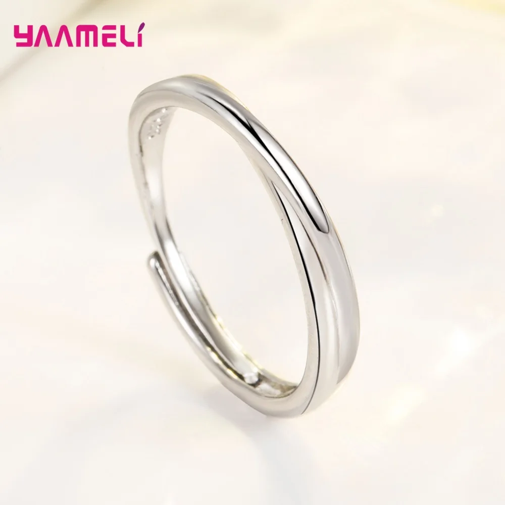 925 Sterling Silver Cubic Zircon Opening Adjustable Band Promise Couple Ring for Women Men Wedding Engagement Party Jewelry Gift