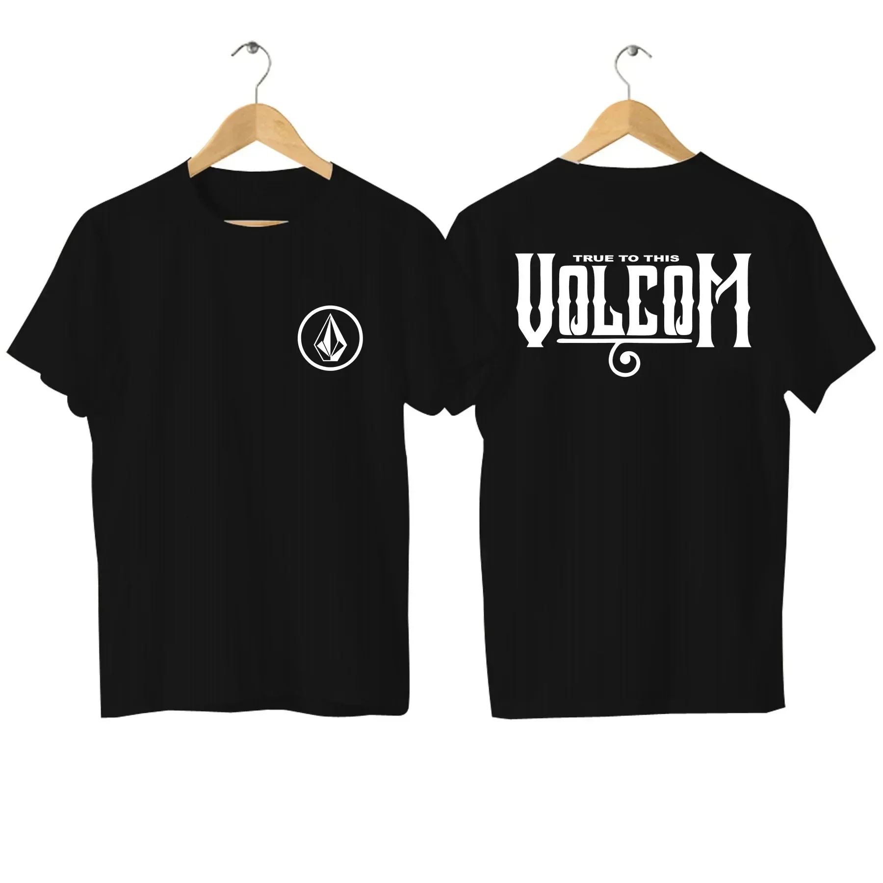 LE Cotton 2024 Fashion Tees Men T Shirt Double-sided Casual  Volcom Stone Graphic Sports Tops Breathable Streetwear