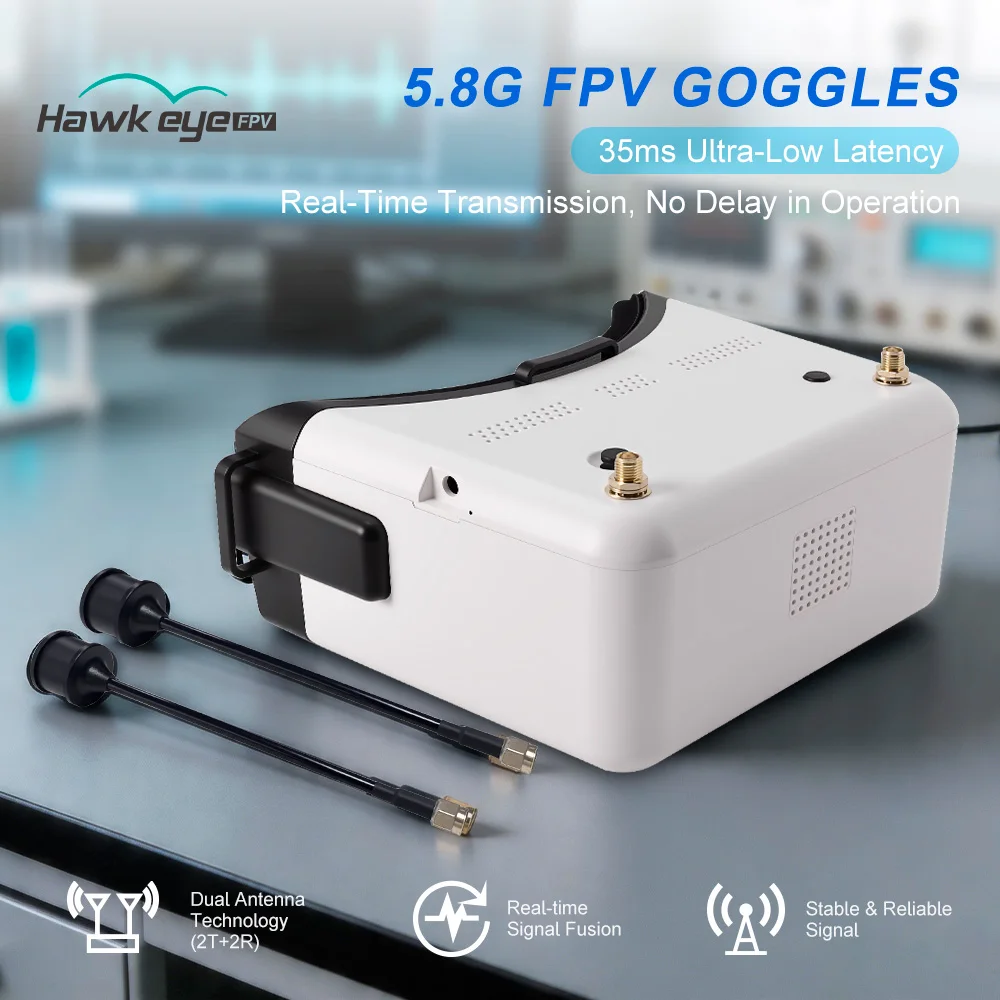 

Hawkeye 5.8G FPV Goggles 5CH 5.8GHz Band 10KM Transmission 155°Lens for FPV Racing Drone