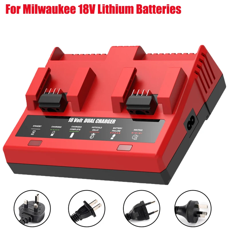 Compatible for Milwaukee 18V Lithium Batteries Power Tool Battery Charger Dual-Port Battery Charger Rapid Charger Replacement