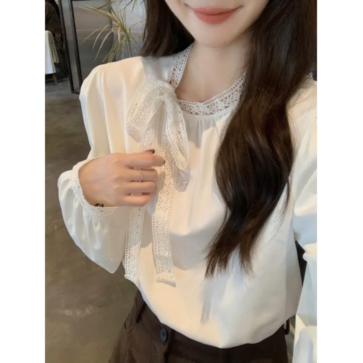 

Милая кружевная отделка воротник-стойка irt женский корейский Sle Ele утягивающий универсальный топ французский Sle свободного покроя из полиэфирного волокна