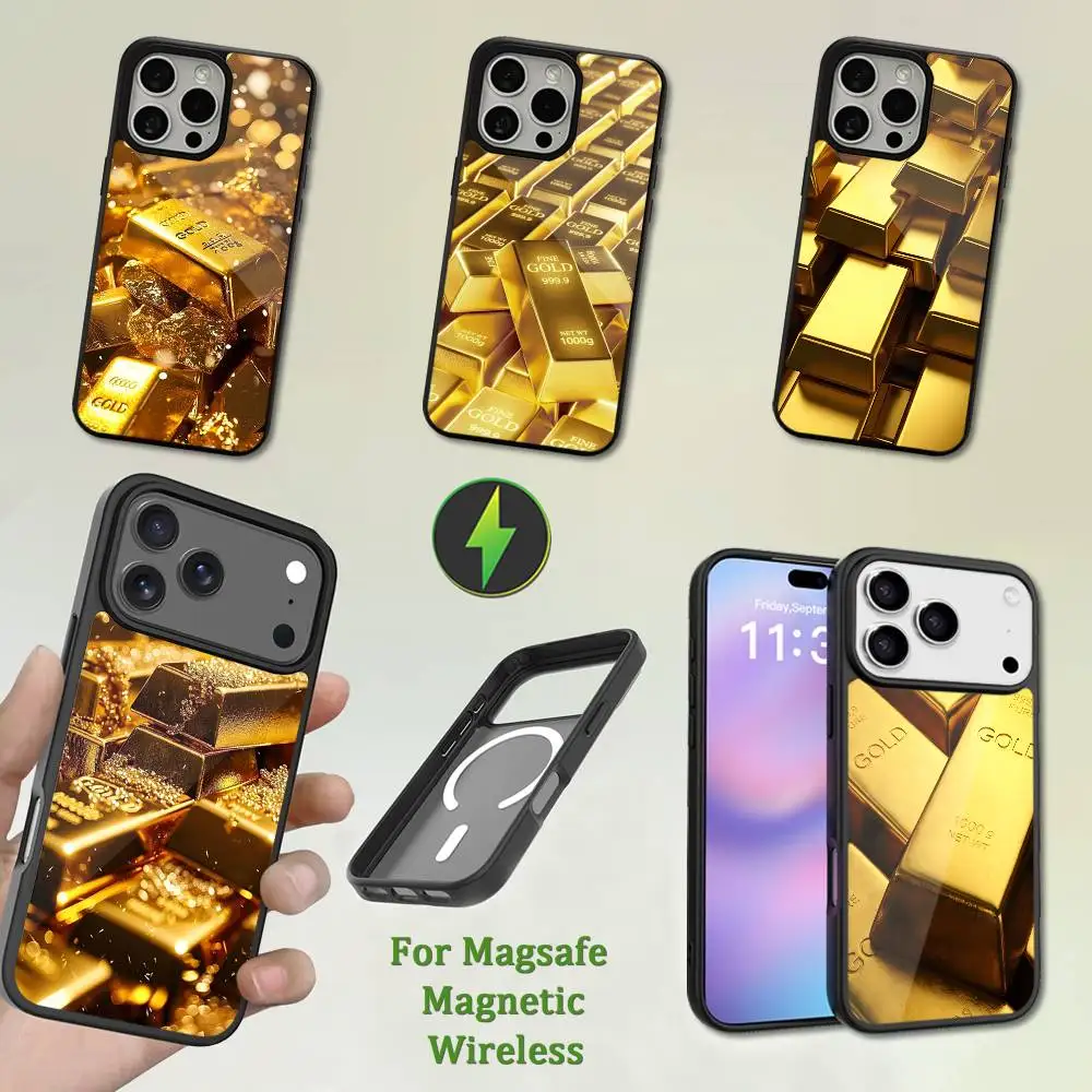 

Dazzling Monetary Gold Phone Case For iPhone 13,12,11,16,15,17,14,Pro,Max,Plus,Mini,Magsafe,Magnetic Wireless Charging