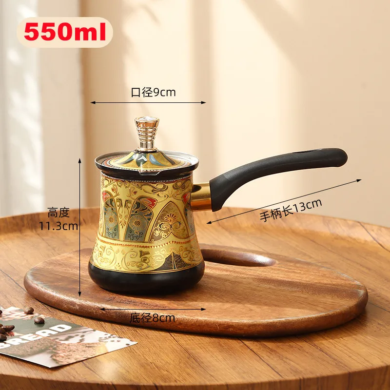 550 مللي/720 مللي إبريق قهوة تركي من الفولاذ المقاوم للصدأ لون ذهبي محمول زبدة دفئا وعاء صهر الشوكولاتة مع مقبض طويل وغطاء #3
