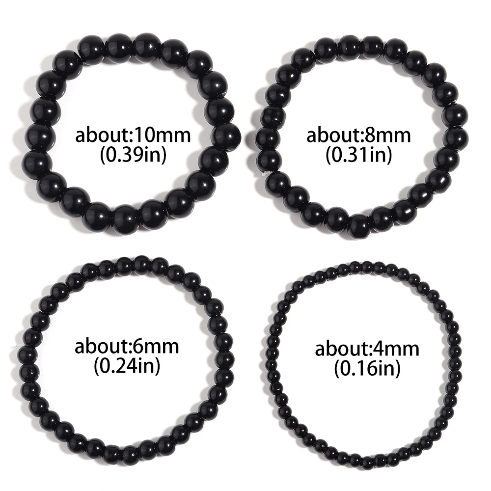 OAIITE-pulsera de Onyx negro para hombre y mujer, brazalete negro brillante con cuentas de piedra Natural, joyería hecha a mano para meditación y Yoga, venta al por mayor